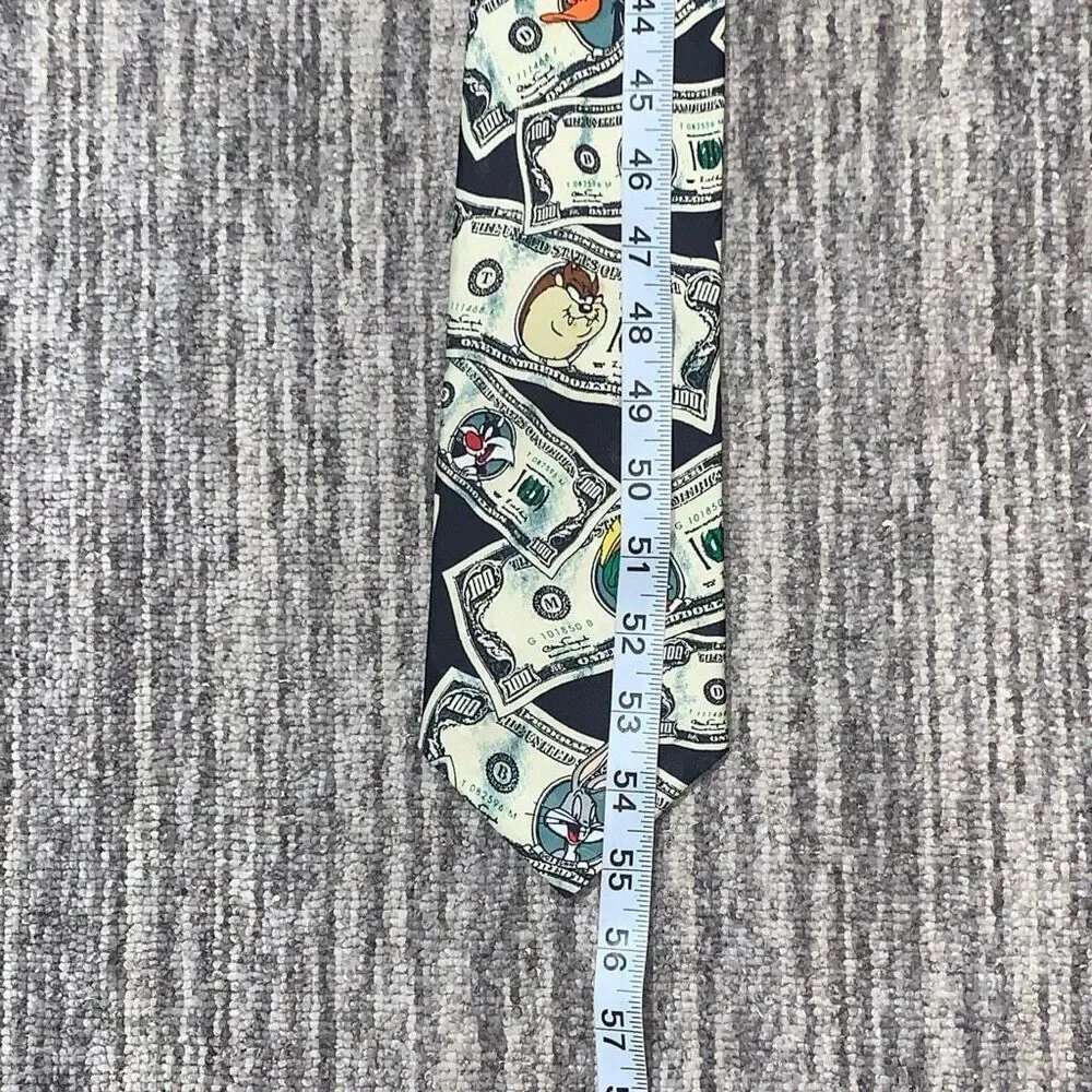 Vtg Looney Tunes for President Money Novelty Neck Tie Black Bugs Bunny & Friends